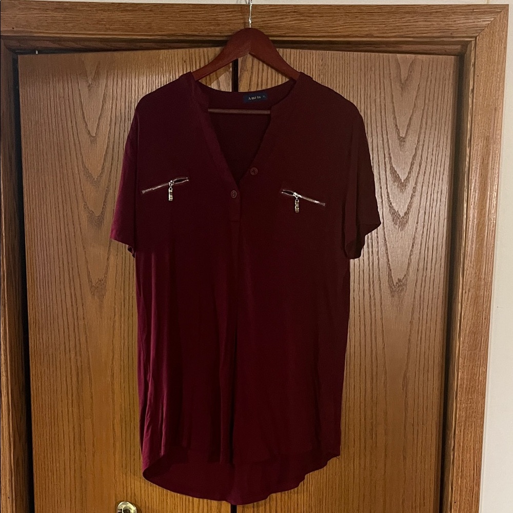 Ava & Viv Burgundy Button Down Shirt with Zipper Details